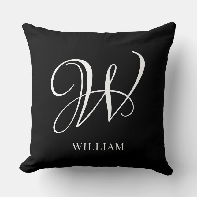 Initiaal gepersonaliseerd Elegant Zwart Monogram Kussen (Voorkant)