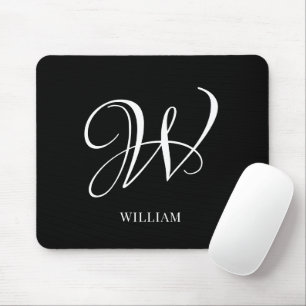 Initiaal gepersonaliseerd Elegant Zwart Monogram Muismat