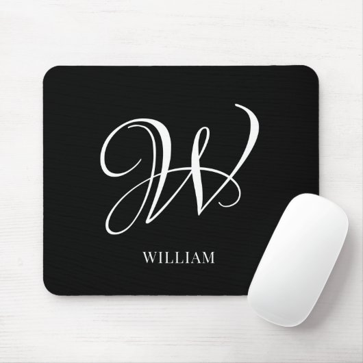Initiaal gepersonaliseerd Elegant Zwart Monogram Muismat (Met muis)