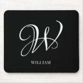 Initiaal gepersonaliseerd Elegant Zwart Monogram Muismat (Voorkant)