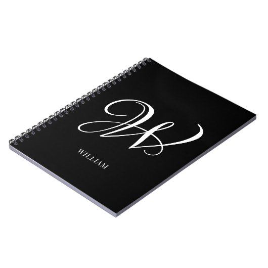 Initiaal gepersonaliseerd Elegant Zwart Monogram Notitieboek (Linkerzijde)