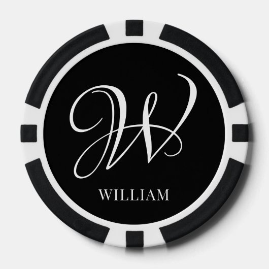 Initiaal gepersonaliseerd Elegant Zwart Monogram Poker Chips (Voorkant)