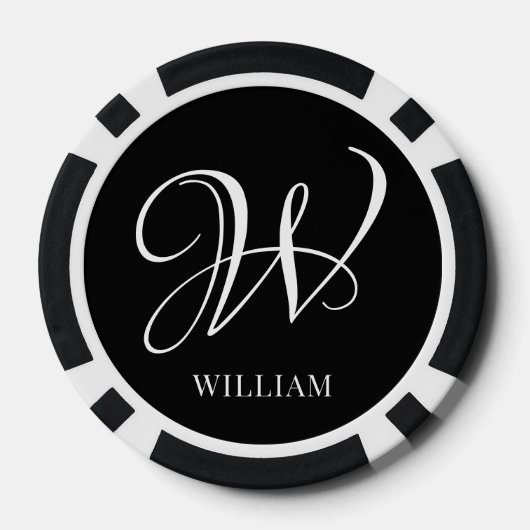 Initiaal gepersonaliseerd Elegant Zwart Monogram Poker Chips (Achterkant)