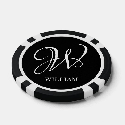 Initiaal gepersonaliseerd Elegant Zwart Monogram Poker Chips (Enkel)