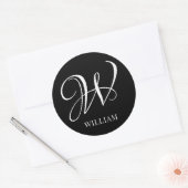 Initiaal gepersonaliseerd Elegant Zwart Monogram Ronde Sticker (Envelop)