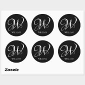 Initiaal gepersonaliseerd Elegant Zwart Monogram Ronde Sticker (Vel)