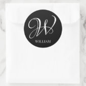 Initiaal gepersonaliseerd Elegant Zwart Monogram Ronde Sticker (Tas)