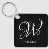 Initiaal gepersonaliseerd Elegant Zwart Monogram Sleutelhanger (Voorkant)
