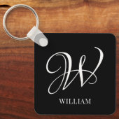 Initiaal gepersonaliseerd Elegant Zwart Monogram Sleutelhanger (Voorkant)