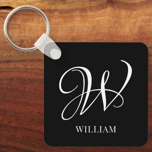 Initiaal gepersonaliseerd Elegant Zwart Monogram Sleutelhanger (Voorkant)