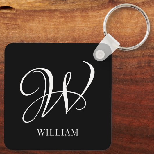 Initiaal gepersonaliseerd Elegant Zwart Monogram Sleutelhanger (Achterkant)
