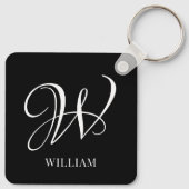 Initiaal gepersonaliseerd Elegant Zwart Monogram Sleutelhanger (Achterkant)