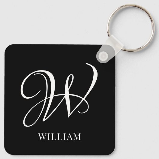 Initiaal gepersonaliseerd Elegant Zwart Monogram Sleutelhanger (Achterkant)