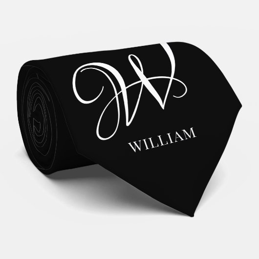 Initiaal gepersonaliseerd Elegant Zwart Monogram Stropdas (Opgerold)