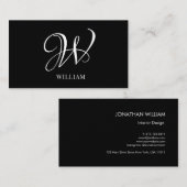 Initiaal gepersonaliseerd Elegant Zwart Monogram Visitekaartje (Voorkant / Achterkant)