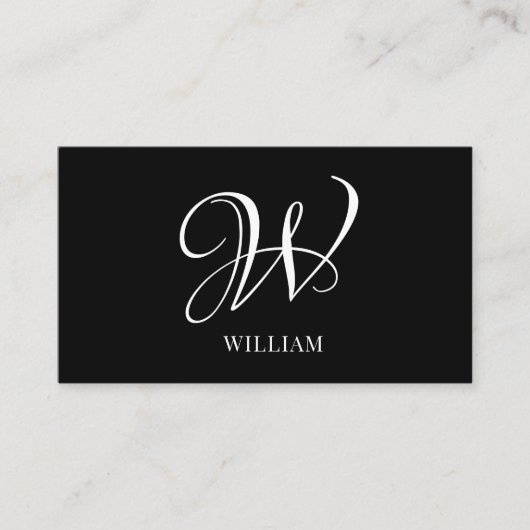 Initiaal gepersonaliseerd Elegant Zwart Monogram Visitekaartje (Voorkant)