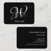 Initiaal gepersonaliseerd Elegant Zwart Monogram Visitekaartje (Voorkant / Achterkant)