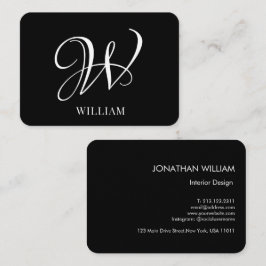 Initiaal gepersonaliseerd Elegant Zwart Monogram Visitekaartje
