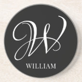 Initiaal gepersonaliseerd Elegant Zwart Monogram Zandsteen Onderzetter (Voorkant)