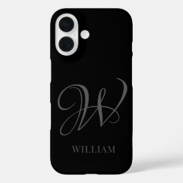 Initiaal Gepersonaliseerde Elegant Zwart Grijs Mon iPhone 16 Hoesje