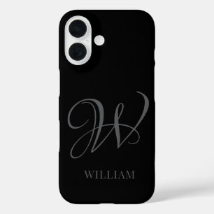 Initiaal Gepersonaliseerde Elegant Zwart Grijs Mon iPhone 16 Hoesje