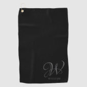 Initiaal Gepersonaliseerde Elegant Zwart Grijs Mon Golfhanddoek (Voorkant)
