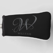 Initiaal Gepersonaliseerde Elegant Zwart Grijs Mon Golfheadcover (Voorkant)