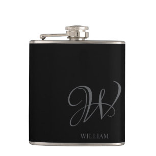 Initiaal Gepersonaliseerde Elegant Zwart Grijs Mon Heupfles