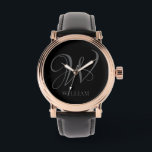 Initiaal Gepersonaliseerde Elegant Zwart Grijs Mon Horloge<br><div class="desc">Eenvoudige stijlvolle aangepaste initiaal monogram in de moderne typografie. Perfect cadeau op maat met een persoonlijk tintje</div>