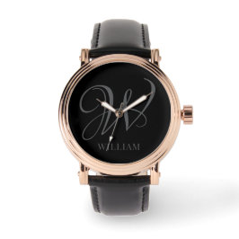 Initiaal Gepersonaliseerde Elegant Zwart Grijs Mon Horloge