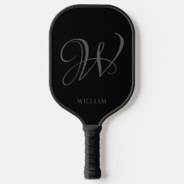Initiaal Gepersonaliseerde Elegant Zwart Grijs Mon Pickleball Paddle