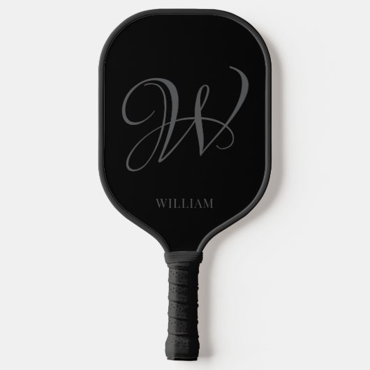 Initiaal Gepersonaliseerde Elegant Zwart Grijs Mon Pickleball Paddle (Achterkant)