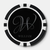 Initiaal Gepersonaliseerde Elegant Zwart Grijs Mon Poker Chips (Voorkant)