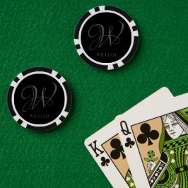 Initiaal Gepersonaliseerde Elegant Zwart Grijs Mon Poker Chips