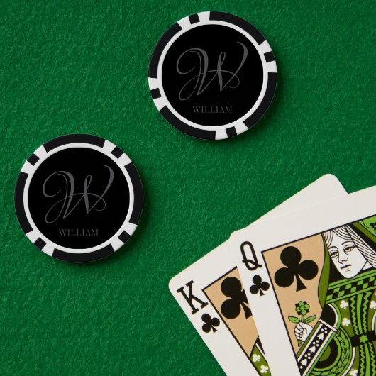 Initiaal Gepersonaliseerde Elegant Zwart Grijs Mon Poker Chips (Pokertafel (Dubbel))