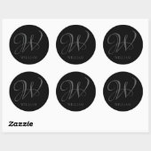 Initiaal Gepersonaliseerde Elegant Zwart Grijs Mon Ronde Sticker (Vel)