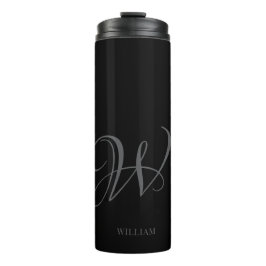Initiaal Gepersonaliseerde Elegant Zwart Grijs Mon Thermosbeker