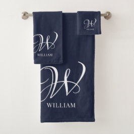 Initiaal Gepersonaliseerde Elegante Navy Blue Mono Bad Handdoek