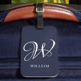 Initiaal Gepersonaliseerde Elegante Navy Blue Mono Bagagelabel