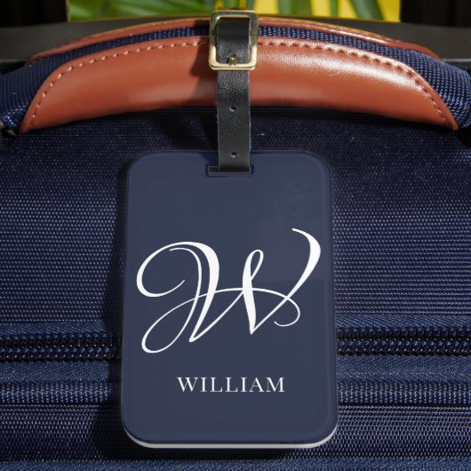 Initiaal Gepersonaliseerde Elegante Navy Blue Mono Bagagelabel (Voorkant Insitu 2)