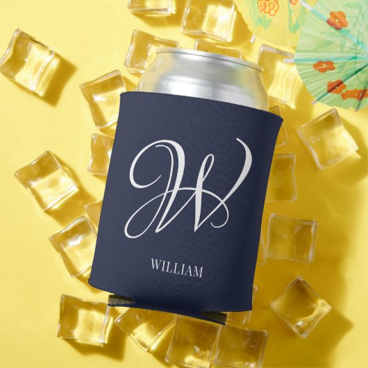 Initiaal Gepersonaliseerde Elegante Navy Blue Mono Blikjeskoeler (Insitu Zomer)