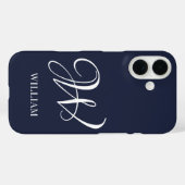 Initiaal Gepersonaliseerde Elegante Navy Blue Mono Case-Mate iPhone Case (Achterkant (horizontaal))