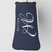 Initiaal Gepersonaliseerde Elegante Navy Blue Mono Golfheadcover (Draai 90)