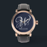 Initiaal Gepersonaliseerde Elegante Navy Blue Mono Horloge<br><div class="desc">Eenvoudige stijlvolle aangepaste initiaal monogram in de moderne typografie. Perfect cadeau op maat met een persoonlijk tintje</div>