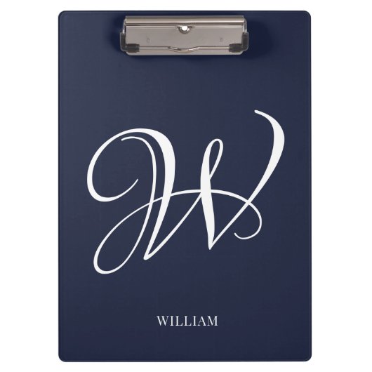 Initiaal Gepersonaliseerde Elegante Navy Blue Mono Klembord (Voorkant)