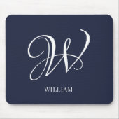 Initiaal Gepersonaliseerde Elegante Navy Blue Mono Muismat (Voorkant)