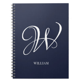 Initiaal Gepersonaliseerde Elegante Navy Blue Mono Notitieboek