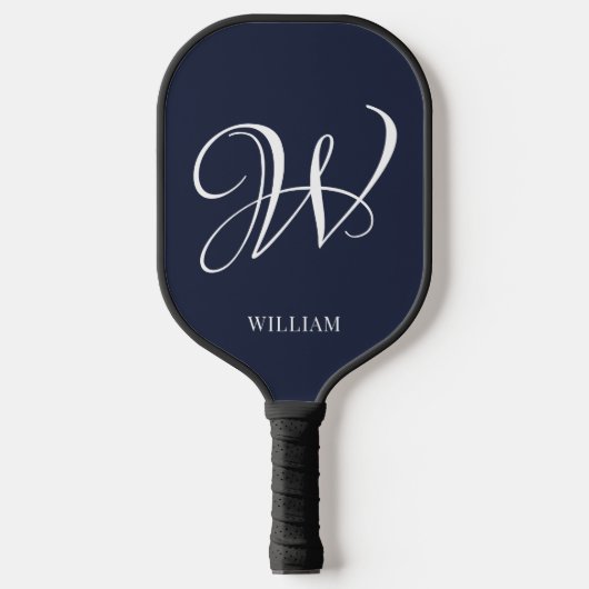 Initiaal Gepersonaliseerde Elegante Navy Blue Mono Pickleball Paddle (Voorkant)