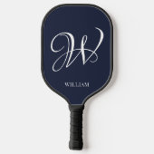 Initiaal Gepersonaliseerde Elegante Navy Blue Mono Pickleball Paddle (Achterkant)