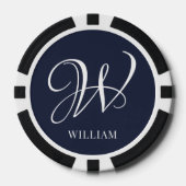 Initiaal Gepersonaliseerde Elegante Navy Blue Mono Poker Chips (Voorkant)